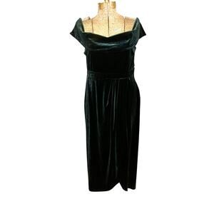 Lulus Deep Teal Velvet Off Shoulder Midi Dress Formal Evening Gown Size XL